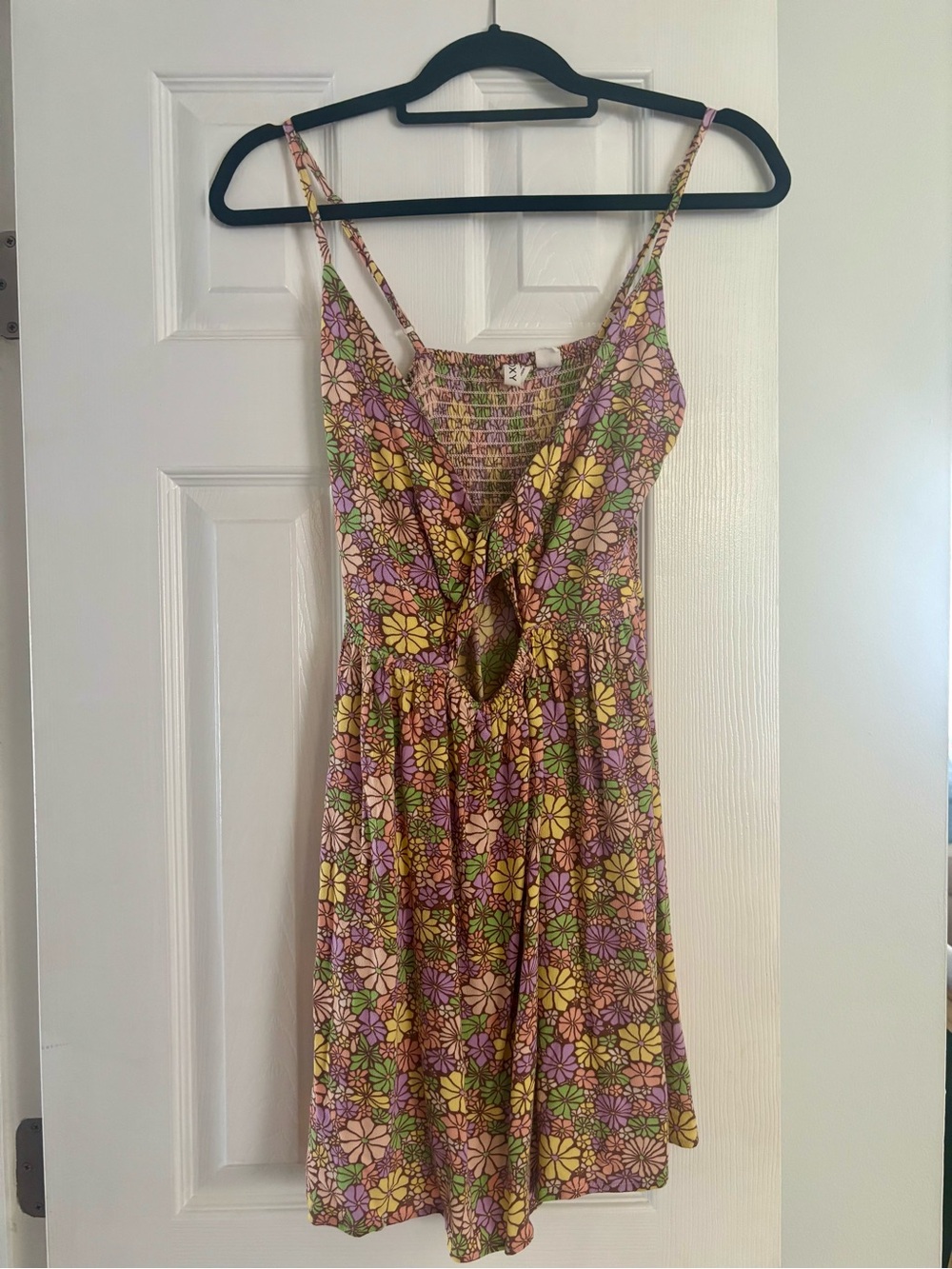 Roxy Floral Sunburst Tie-Front Mini Dress in Yellow, Green, Purple